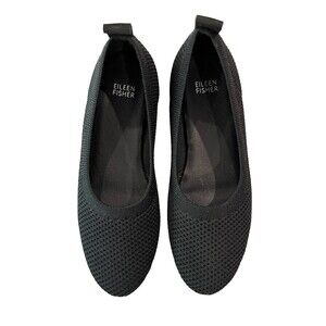 Eileen Fisher size 7.5 Black Ballerina Textured Stretch Knit Ballet Flats Shoes